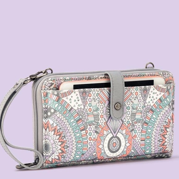 *NWOT* Sakroots Large Smartphone Crossbody/Wristlet Wallet Pink/Gray/Multicolor - Picture 4 of 4